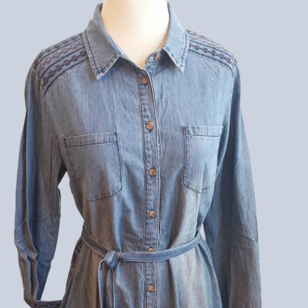HAZEL LONG DENIM DRESS WITH EMBROIDERY